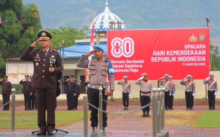 Upacara HUT Ke-80 RI  di Mapolres Sigi Berlangsung Khidmat Dipimpin Kapolres Sigi