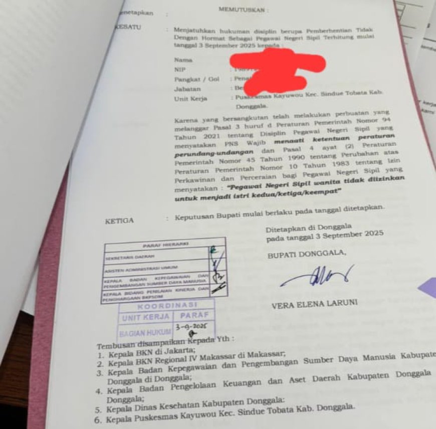 BKPSDM Donggala Diintervensi? SK Pemecatan El Beredar di Medsos