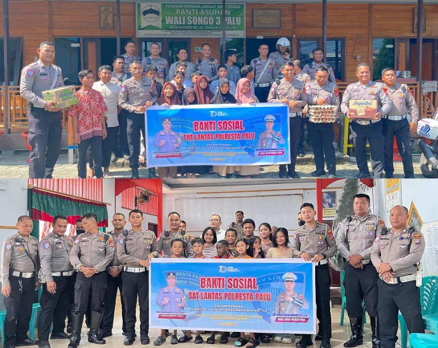 Peringati HUT Lalu Lintas Ke-70, Satlantas Polresta Palu Sambangi Panti Asuhan