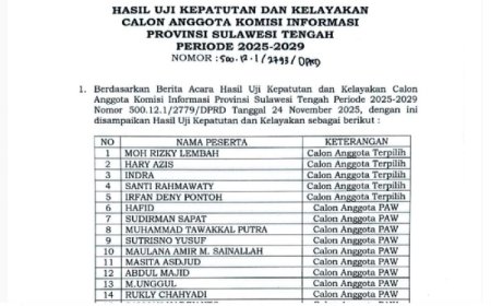 Hasil Seleksi KIP Sulteng 2025-2029 Disoal, Ada Pengurus Parpol?