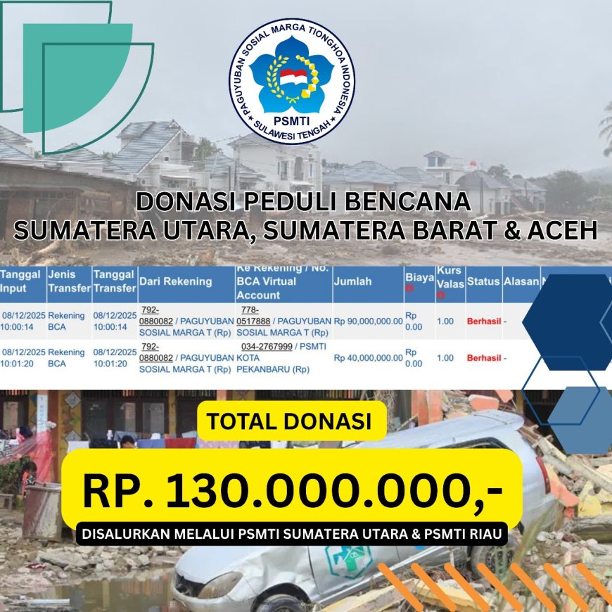 PSMTI Sulteng dan PSMTI Palu Salurkan Bantuan untuk Korban Banjir di Sumut, Aceh, dan Sumbar