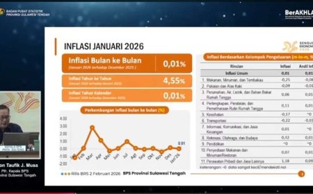 BPS Catat Inflasi Sulteng  Januari 2026 Sebesar 4,55 Persen