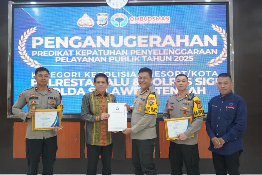 Polresta Palu Raih Penghargaan Kepatuhan Pelayanan Publik