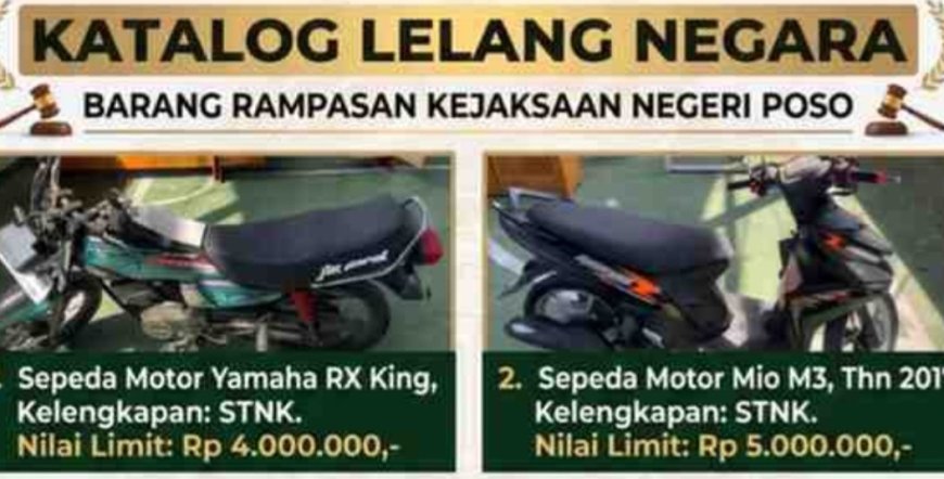 Kejari Poso Lelang Barang Rampasan, Ada Tanah dan Kendaraan
