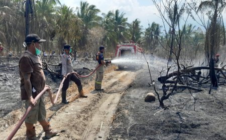 Polsek PPS Kolaborasi dengan Damkar dan Warga Padamkan Karhutla