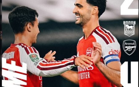 Arsenal Atasi Ipswich Town 4-2 pada Putaran Ketiga Piala Liga Inggris