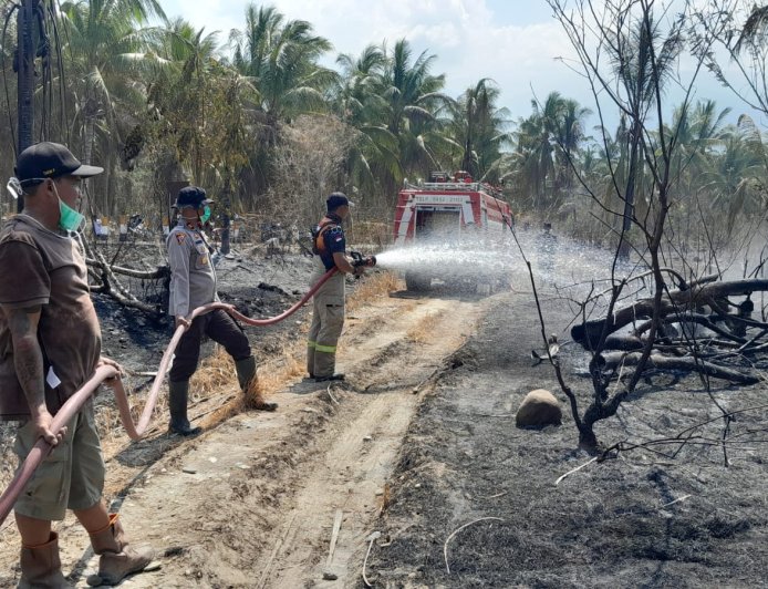 Polsek PPS Kolaborasi dengan Damkar dan Warga Padamkan Karhutla