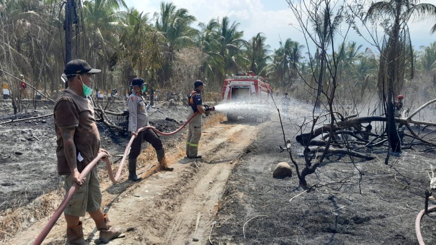 Polsek PPS Kolaborasi dengan Damkar dan Warga Padamkan Karhutla