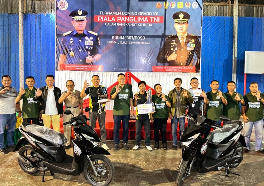 Dandim 1307/Poso Resmi Tutup Turnamen Domino Orado 101 Piala Panglima TNI