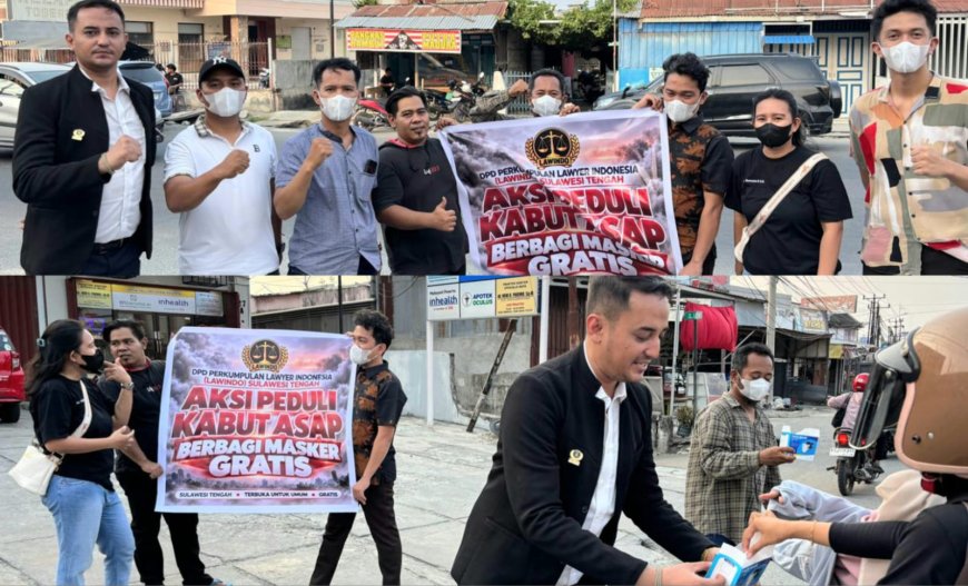 Respons Kondisi Kabut Asap, Advokat Lawindo Sulteng Bagikan Masker Gratis